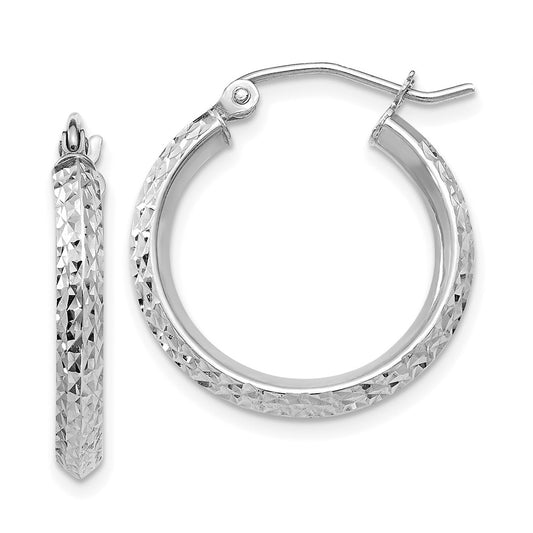 10k White Gold Knife Edge Diamond-cut 2.5x20mm Hoop Earrings