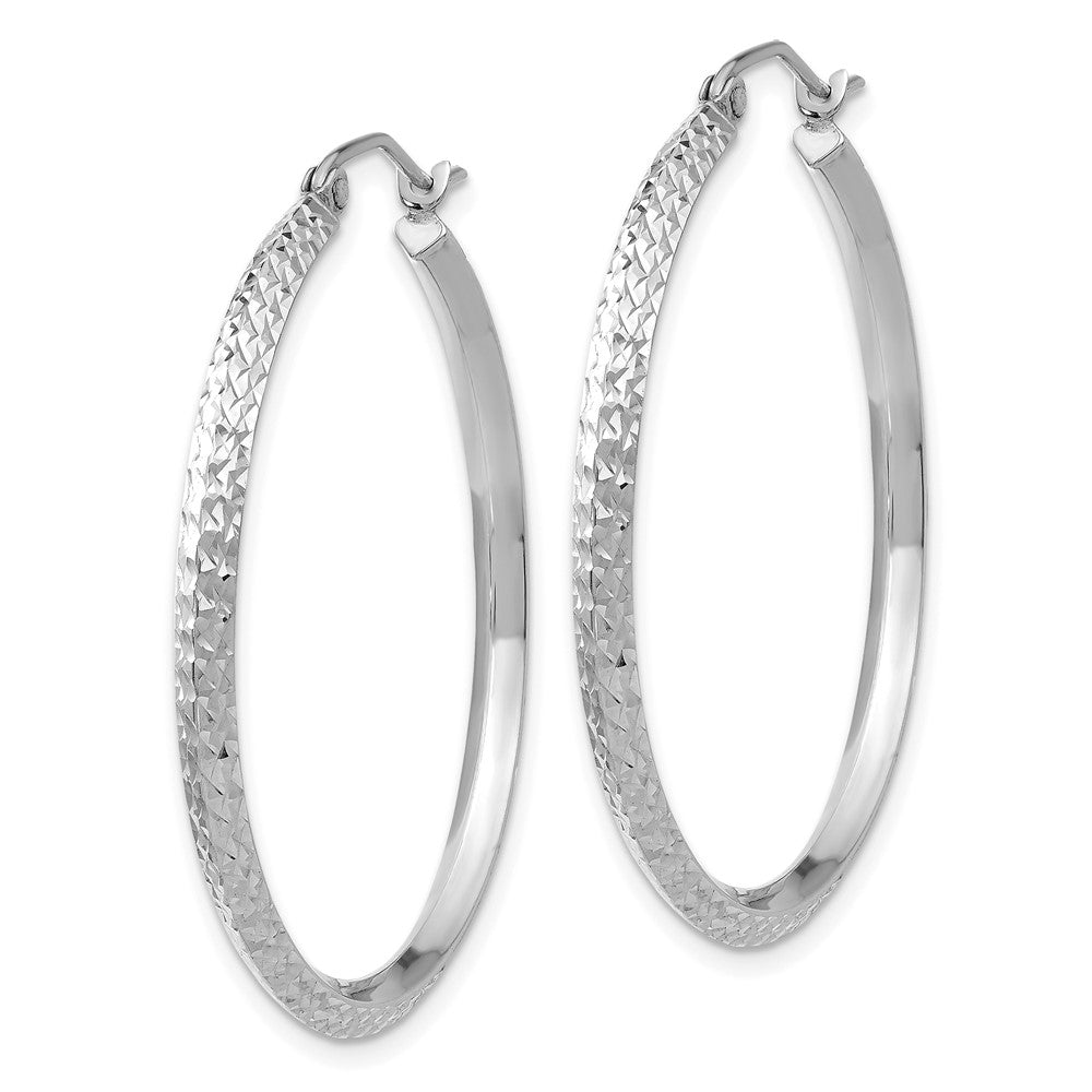 10k White Gold Knife Edge Diamond-cut 2.5x25mm Hoop Earrings