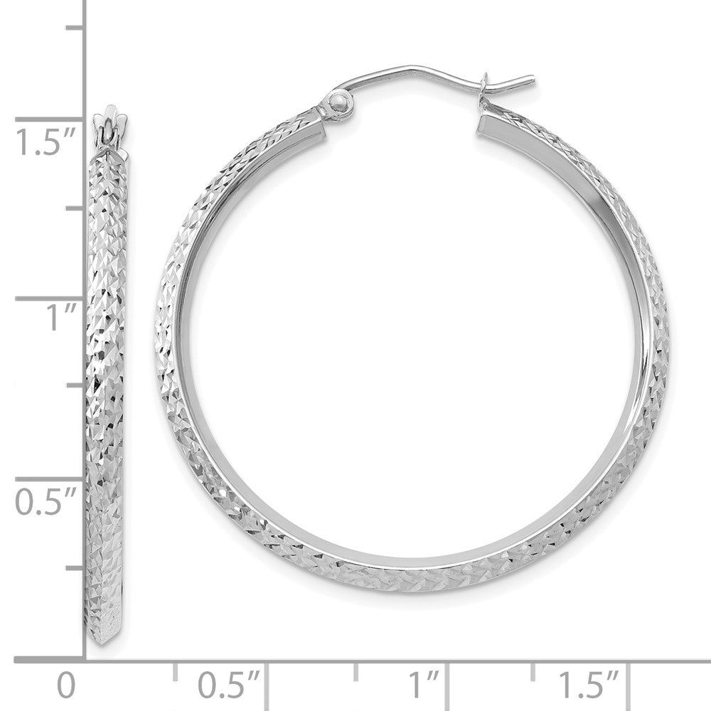 10k White Gold Knife Edge Diamond-cut 2.5x25mm Hoop Earrings