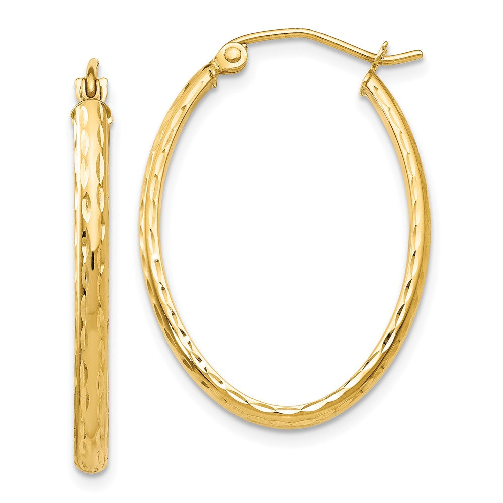 10k Lightweight Diamond-cut Oval Hoop Earrings