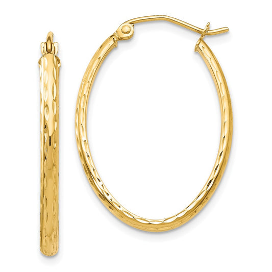 10k Lightweight Diamond-cut Oval Hoop Earrings