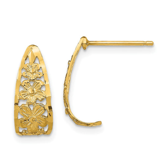 10K D/C Flower J-Hoop Post Earrings