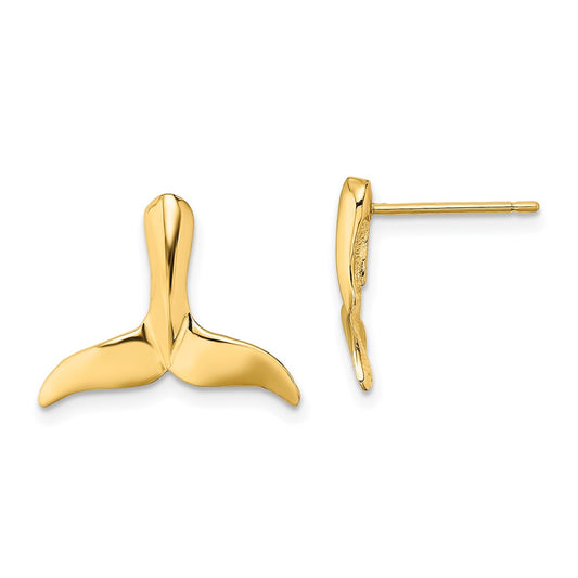 10K Yellow Gold 2-D Whale Tail Post Earrings