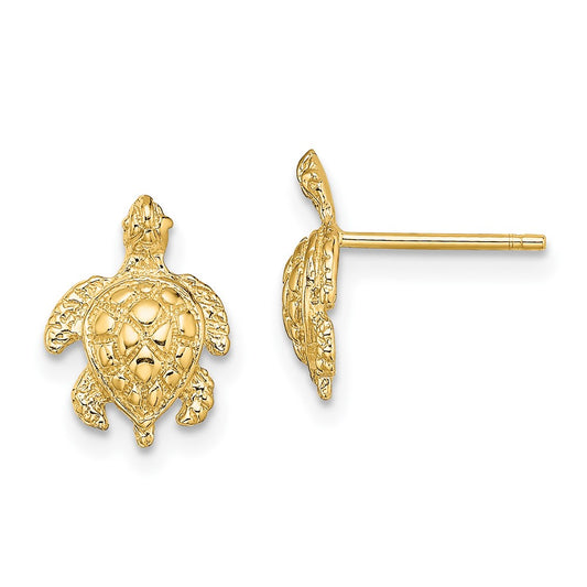 10K 2-D  Textured Sea Turtle Post Earrings