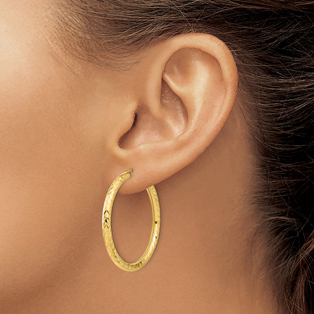 10k Yellow Gold Polished & D/C Endless Hoop Earrings
