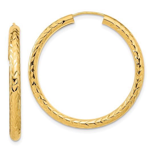 10k Yellow Gold Polished & D/C Endless Hoop Earrings