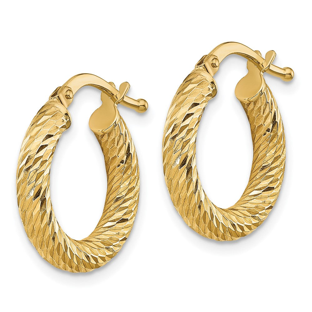 10k 3x10 Diamond-cut Round Hoop Earrings