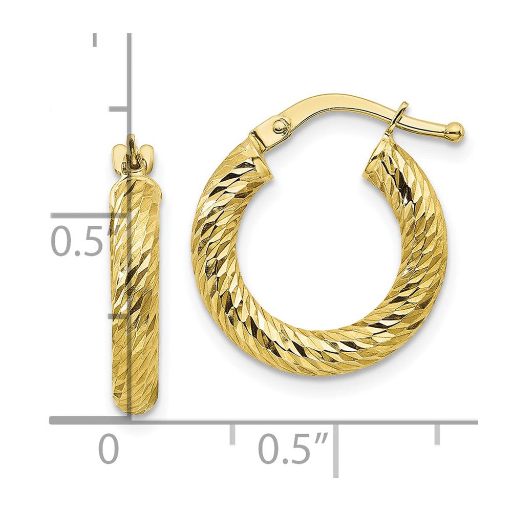 10k 3x10 Diamond-cut Round Hoop Earrings