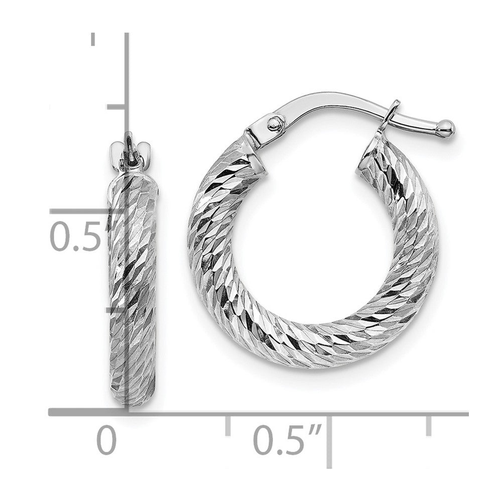 10k 3x10 White Gold Diamond-cut Round Hoop Earrings