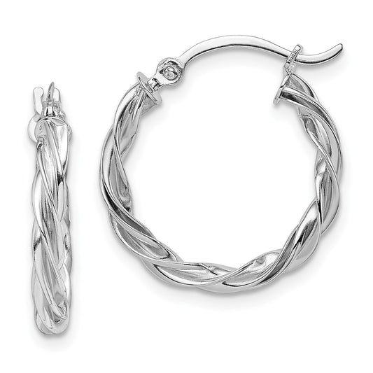 10k White Gold Polished Twisted Hoop Earrings