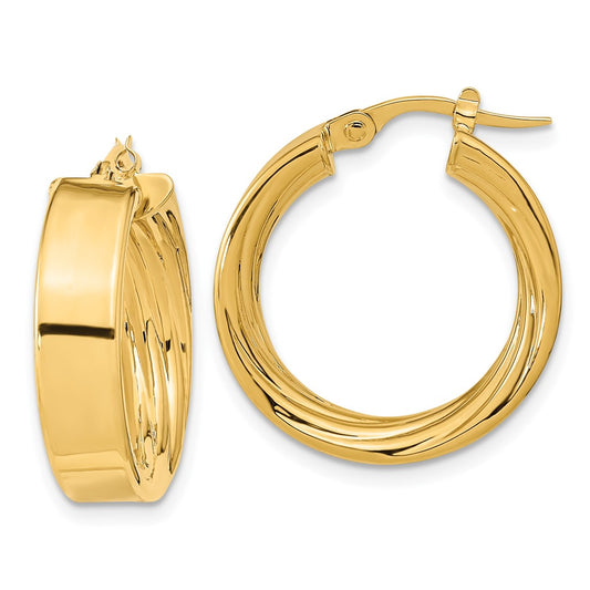 10k Polished and Textured Inside Hoop Earrings
