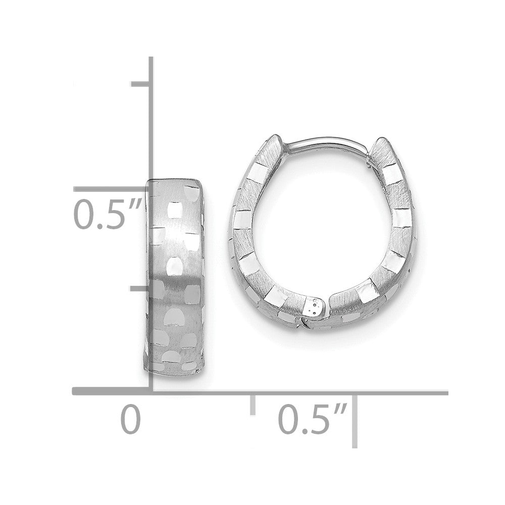 10k White Gold Diamond Cut 4mm Patterned Hinged Hoop Earrings
