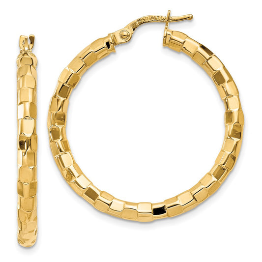 10k Polished/Textured Post Hoop Earring