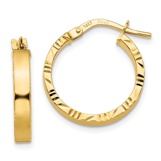 10k Small 3mm Diamond Cut Edge Polished Hoop Earrings