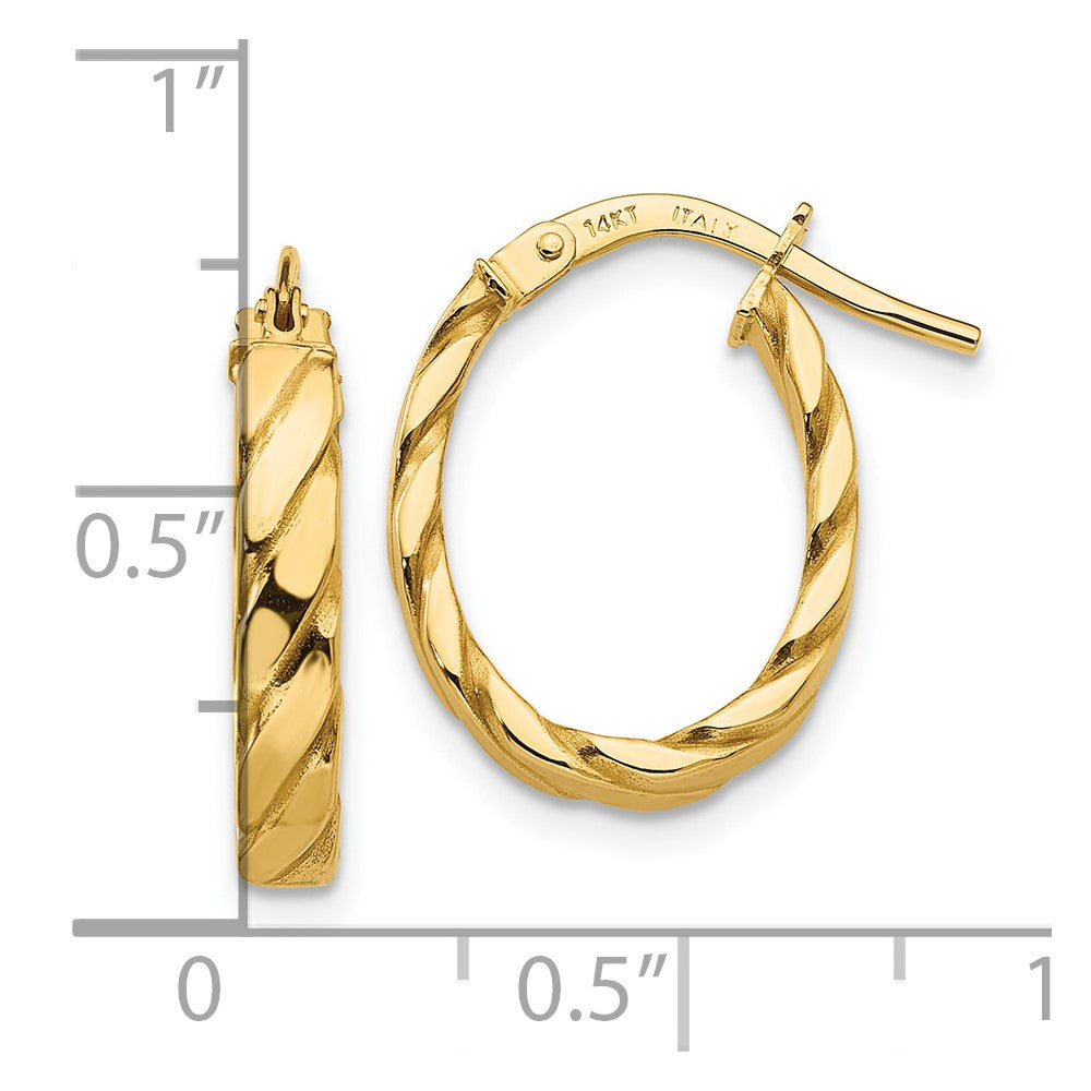 10k 3mm Patterned Oval Hoop Earrings