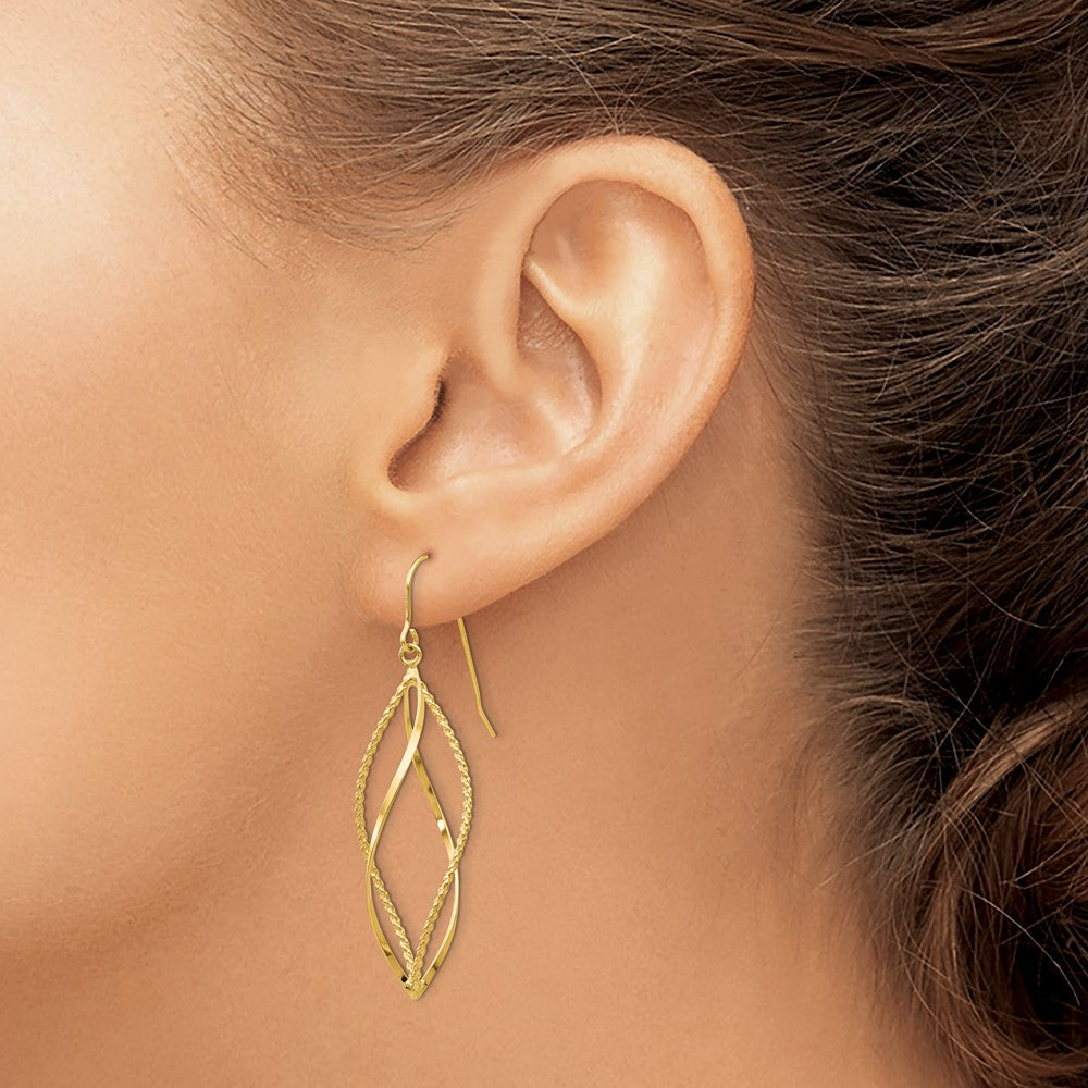 10k Polished and Textured Twisted Dangle Earrings