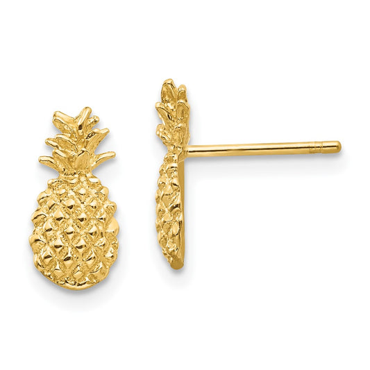 10K Polished Textured Pineapple Post Earrings