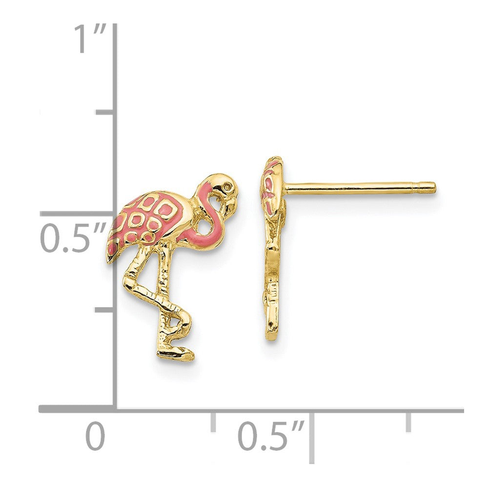 10k Pink Enameled Flamingo Post Earrings