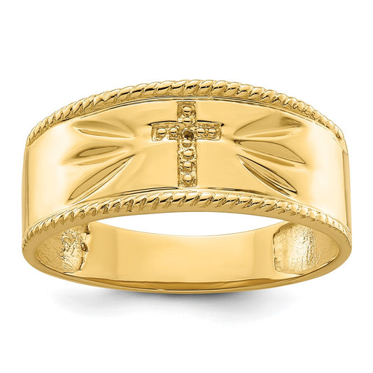 14k Yellow Gold Men's with Rhodium Cross Wedding Ring Mounting