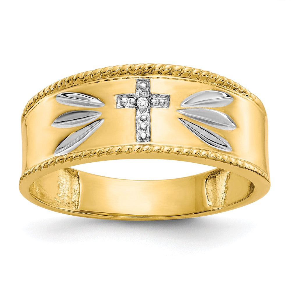 14k Yellow Gold Men's with Rhodium Cross Wedding Ring Mounting