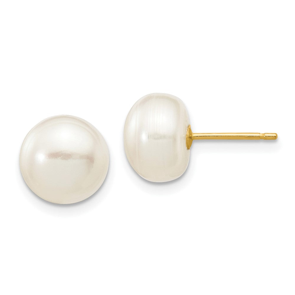 10k 8-9mm White Button Freshwater Cultured Pearl Stud Post Earrings