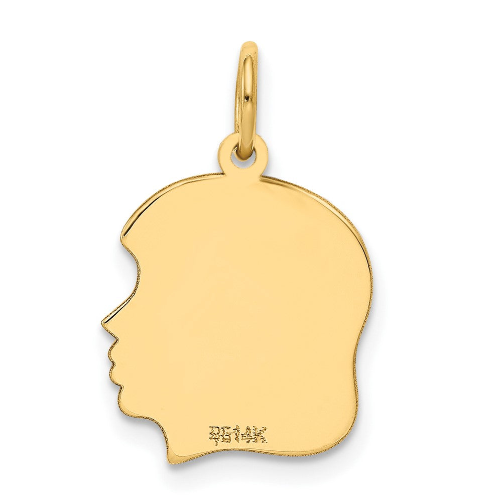 10K Plain Medium .018 Gauge Facing Right Engravable Girl Head Charm