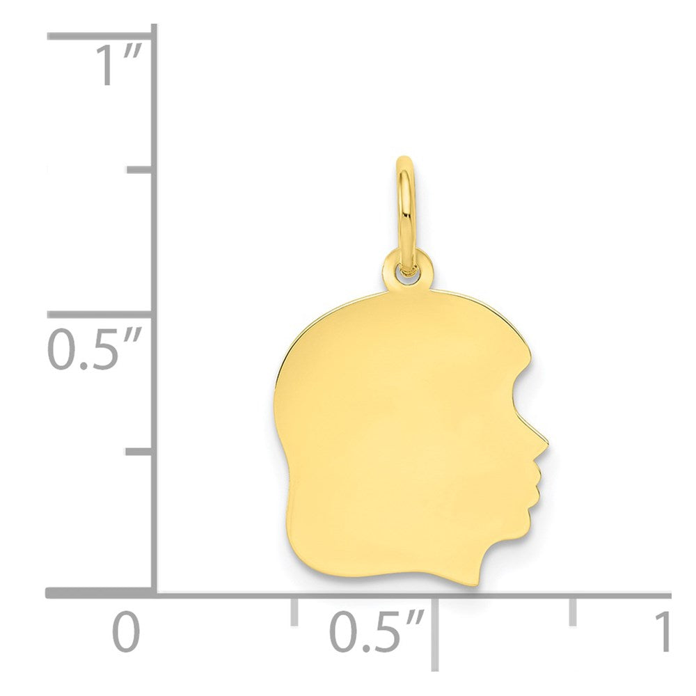 10K Plain Medium .018 Gauge Facing Right Engravable Girl Head Charm