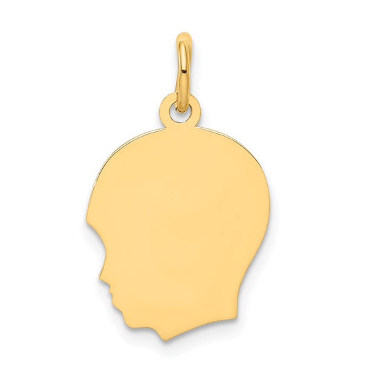 10K Yellow Gold Plain Medium .018 Gauge Facing Left Engravable Boy Head Charm