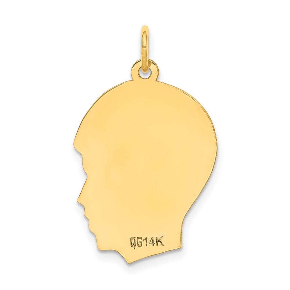 10K Yellow Gold Plain Medium .013 Gauge Facing Right Engravable Boy Head Charm