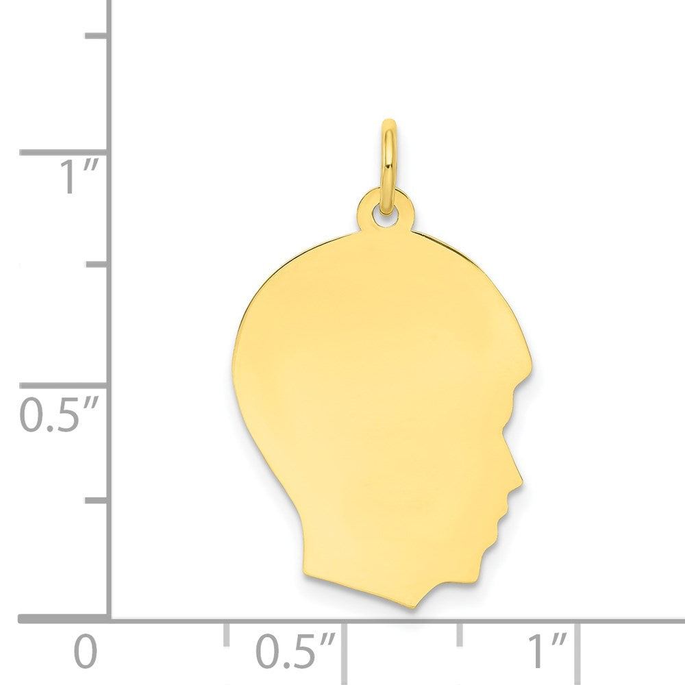10K Yellow Gold Plain Medium .013 Gauge Facing Right Engravable Boy Head Charm