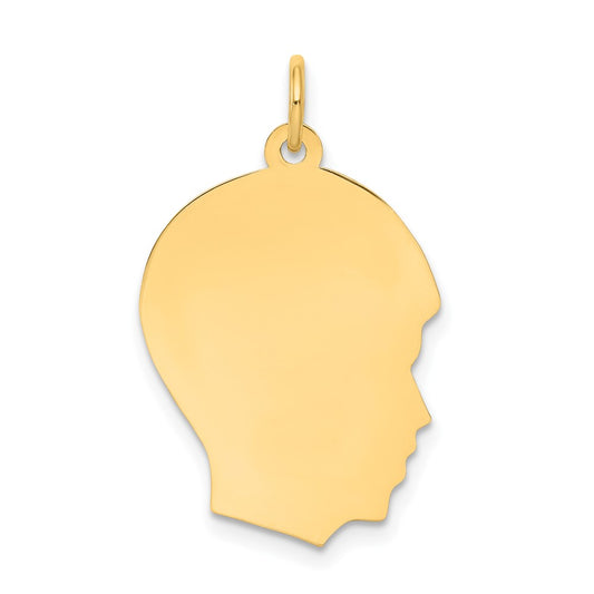 10K Yellow Gold Plain Medium .013 Gauge Facing Right Engravable Boy Head Charm
