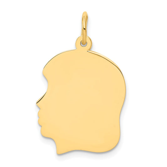 10K Plain Medium .013 Gauge Facing Left Engravable Girl Head Charm