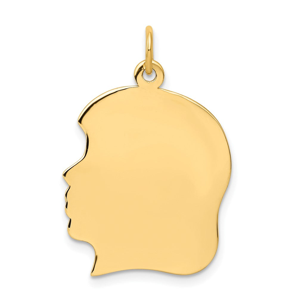 10K Plain Large .018 Gauge Facing Right Engravable Girl Head Charm