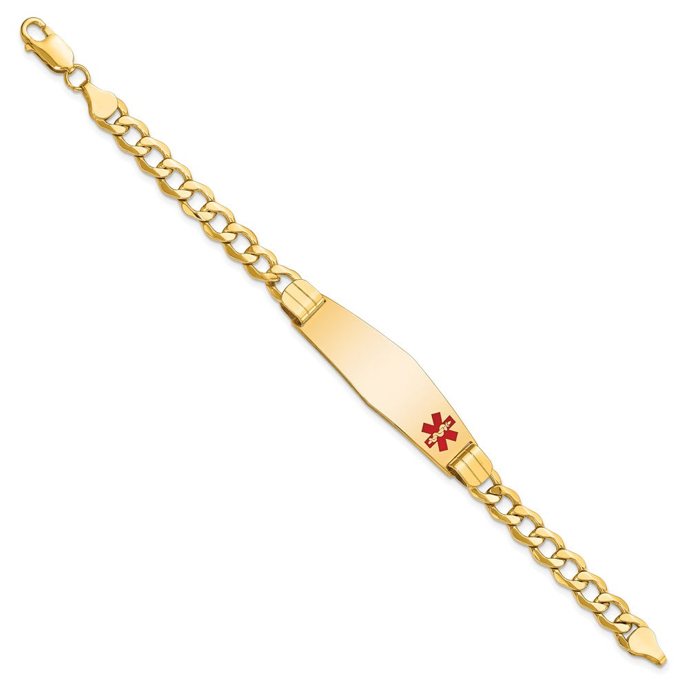 10k Semi-solid Medical Soft Diamond Shape Red Enamel Curb Link ID Bracelet