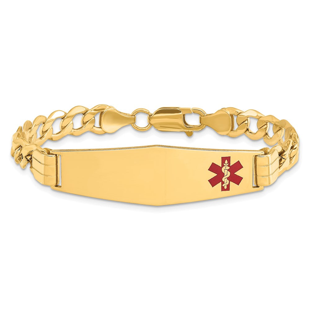 10k Semi-solid Medical Soft Diamond Shape Red Enamel Curb Link ID Bracelet