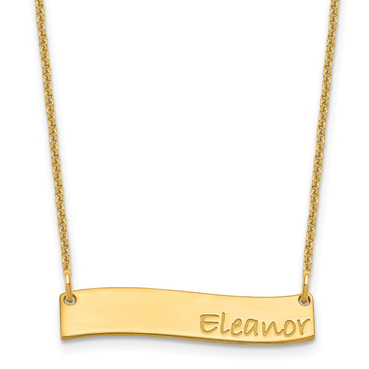 10k Yellow Gold Small BRADLEY HAND Curved Bar Necklace