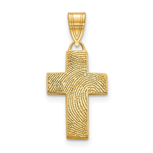 10k Yellow Gold Small Cross Fingerprint Pendant