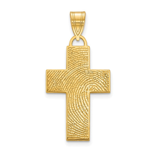 10k Yellow Gold Large Cross Fingerprint Pendant
