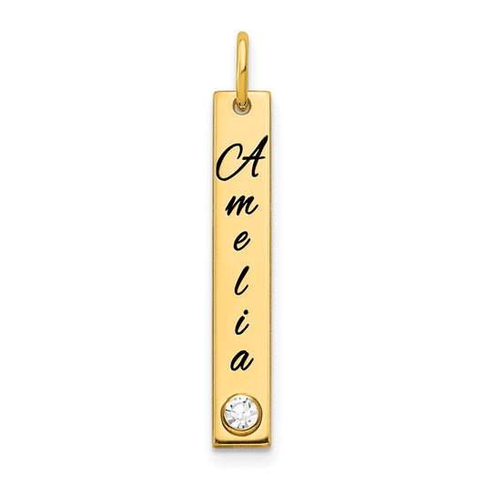 10k YG Small Epoxy Name w/14k Bezel Birthstone Bar Charm