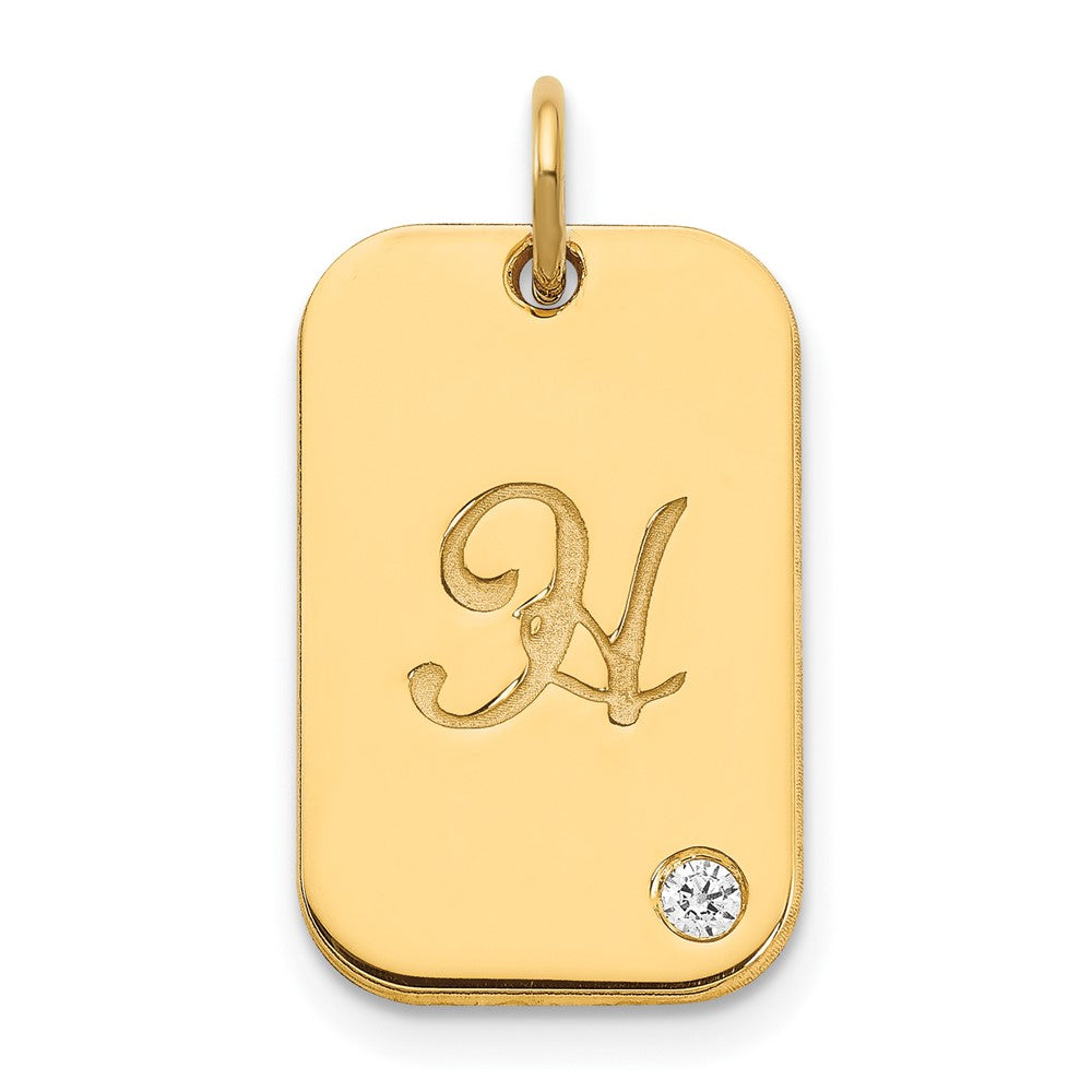 10k Yellow Gold Initial Dog Tag with Diamond Charm