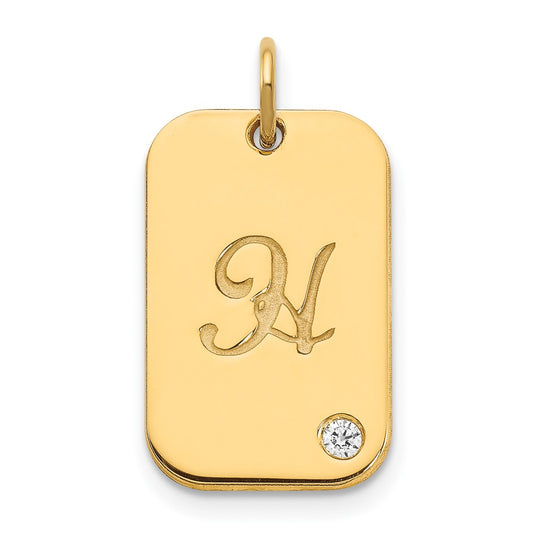 10k Yellow Gold Initial Dog Tag with Diamond Charm