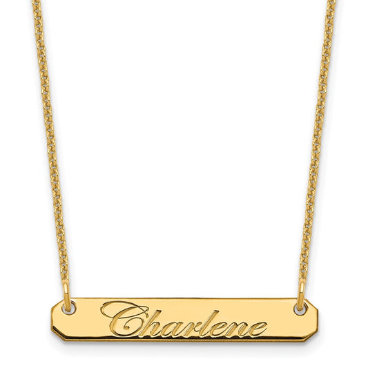 10k Yellow Gold Small EDWARDIAN SCRIPT Bar Necklace