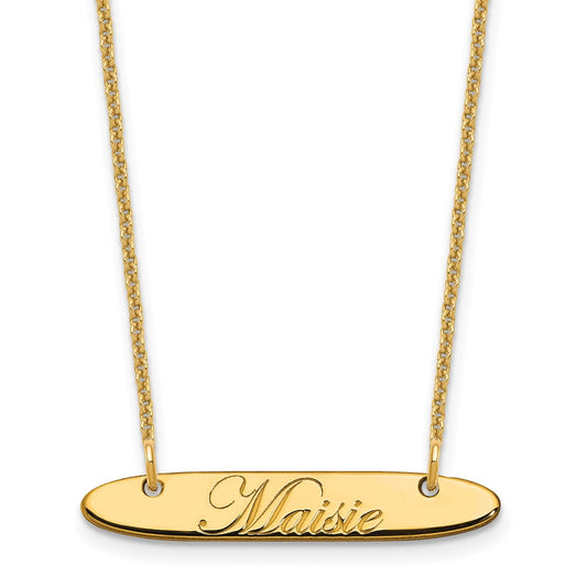 10k Yellow Gold Small Oblong EDWARDIAN SCRIPT Bar Necklace