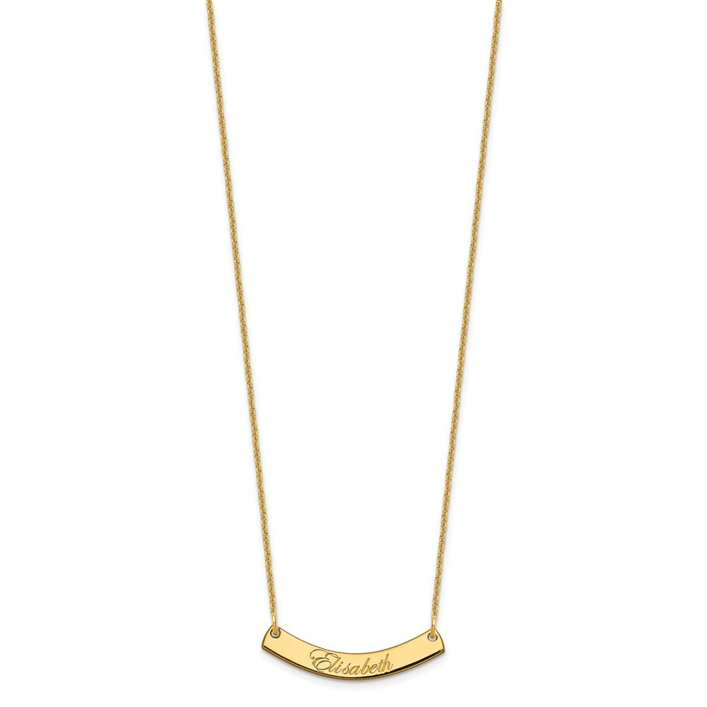 10k Yellow Gold Small EDWARDIAN SCRIPT Curved Bar Necklace