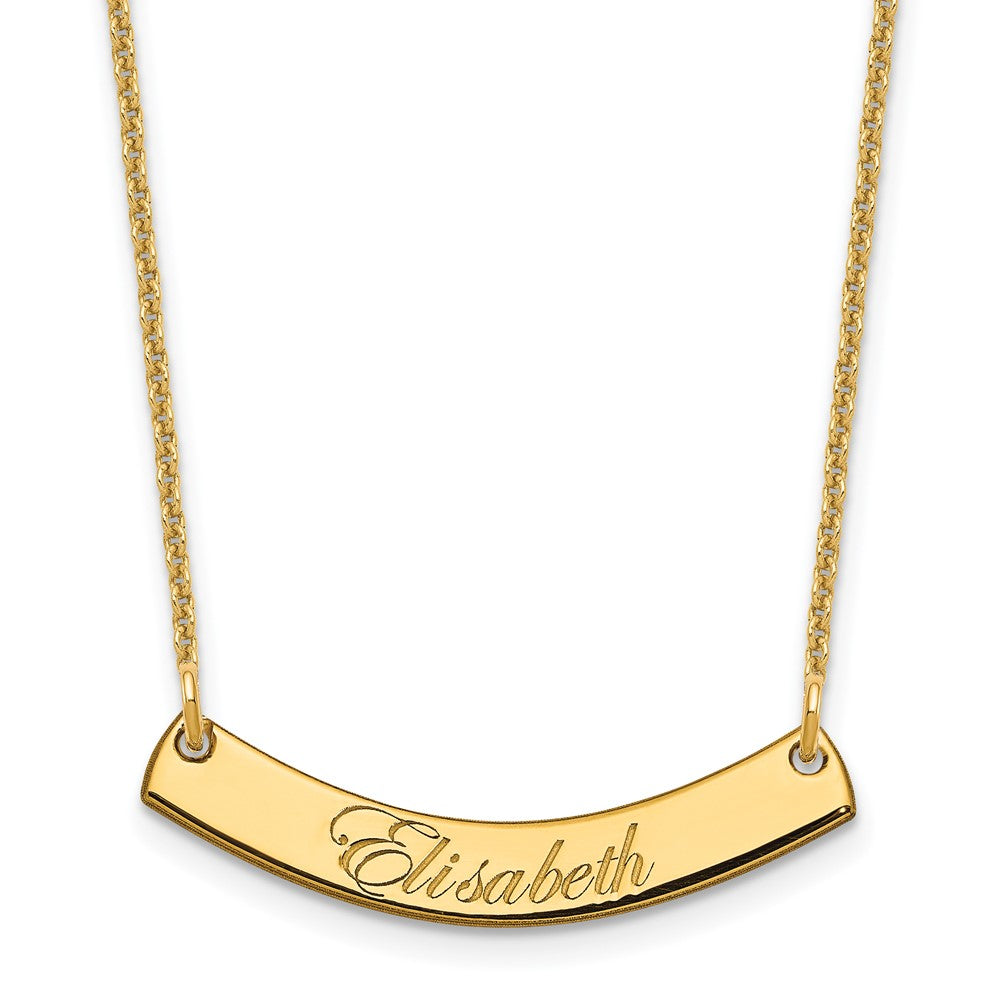 10k Yellow Gold Small EDWARDIAN SCRIPT Curved Bar Necklace