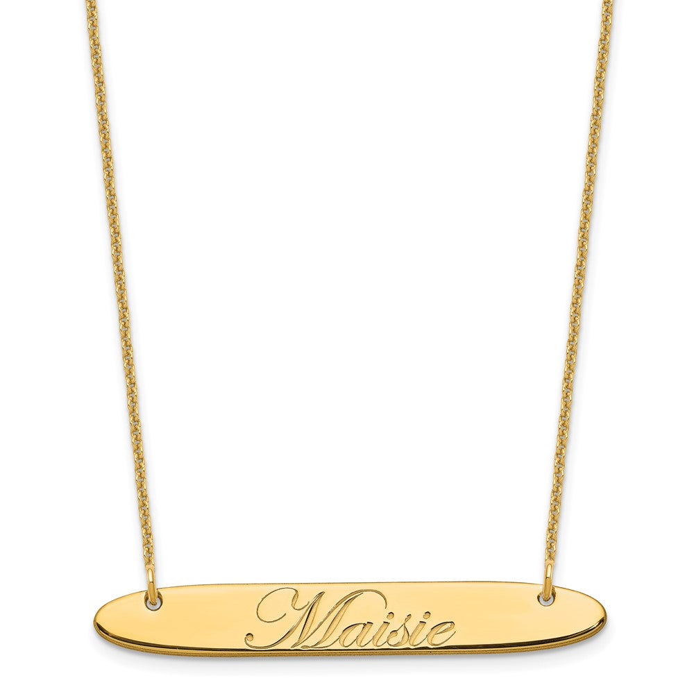 10k Yellow Gold Medium Oblong EDWARDIAN SCRIPT Bar Necklace