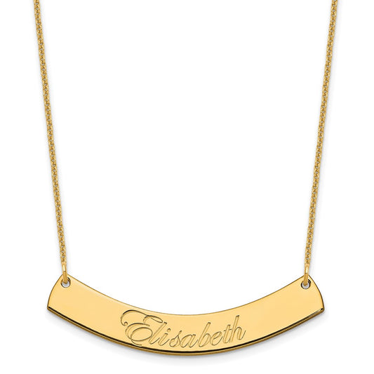 10k Yellow Gold Medium EDWARDIAN SCRIPT Curved Bar Necklace