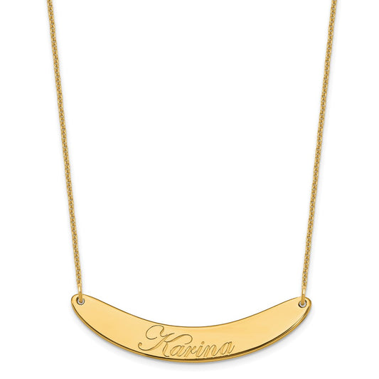 10k Yellow Gold Medium EDWARDIAN SCRIPT Curved Bar Necklace