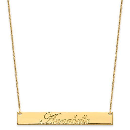 10k Yellow Gold Large EDWAEDIAN SCRIPT Bar Necklace