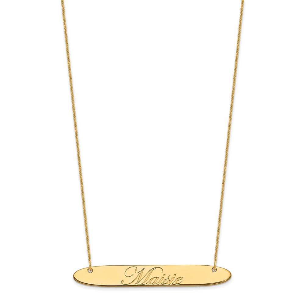 10k Yellow Gold Large Oblong EDWARDIAN SCRIPT Bar Necklace